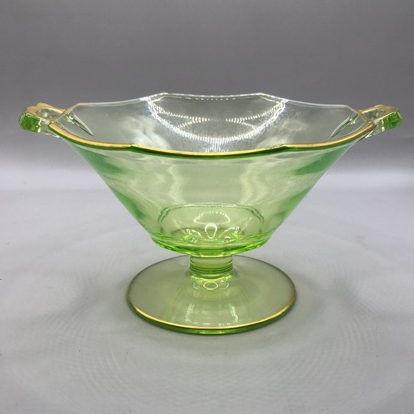 1930 Depression Glass Yellowish Green Compote, Candy Dish - Picture 3 of 9